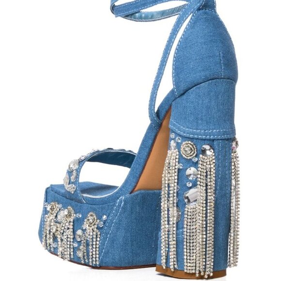 AZALEA WANG "NOBODY DOES IT BETTER" RHINESTONE FRINGE CHUNKY HEEL (BRAND NEW ! - Picture 5 of 9